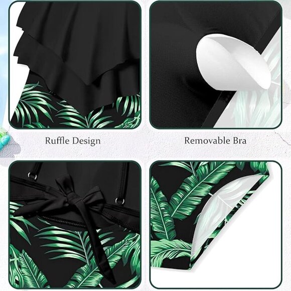 Girls Swimsuit Color Block One Piece Swimsuit 2-Tiered - Picture 6 of 7